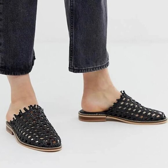 Free People Mirage Blue Woven Raffia Leather Mules Clogs Made in India 40 or 10 - Picture 6 of 7